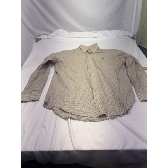 Ralph Lauren Shirt Mens  Large Brown Micro Grid Check Button Up Preppy Blue Pony - Picture 6 of 10